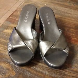 Michelle D sandles wedge heel, pewter